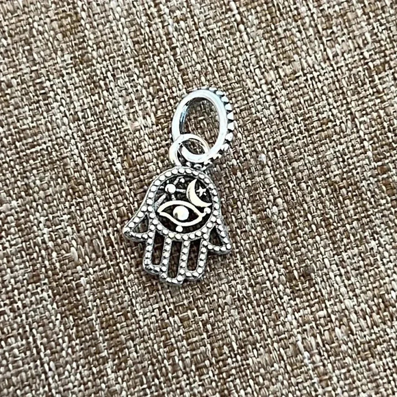 S925 Stamped Sterling Silver Hamsa Hand Charm - Picture 2 of 5